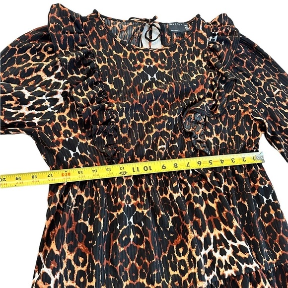 ASOS DESIGN Frill Front Long Sleeve Mini Smock Dress Leopard Print Size 12 - Picture 13 of 17